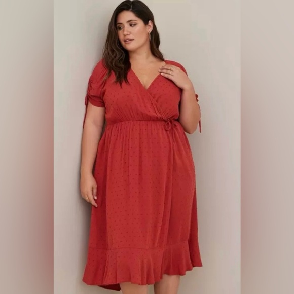 Torrid Midi Swiss Surplice Dress Size 4X Spice Color New - Picture 3 of 15
